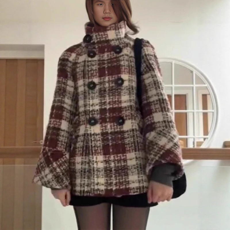 Manteau chic à carreaux chauds - Wool Coat Peacoat avis et prix