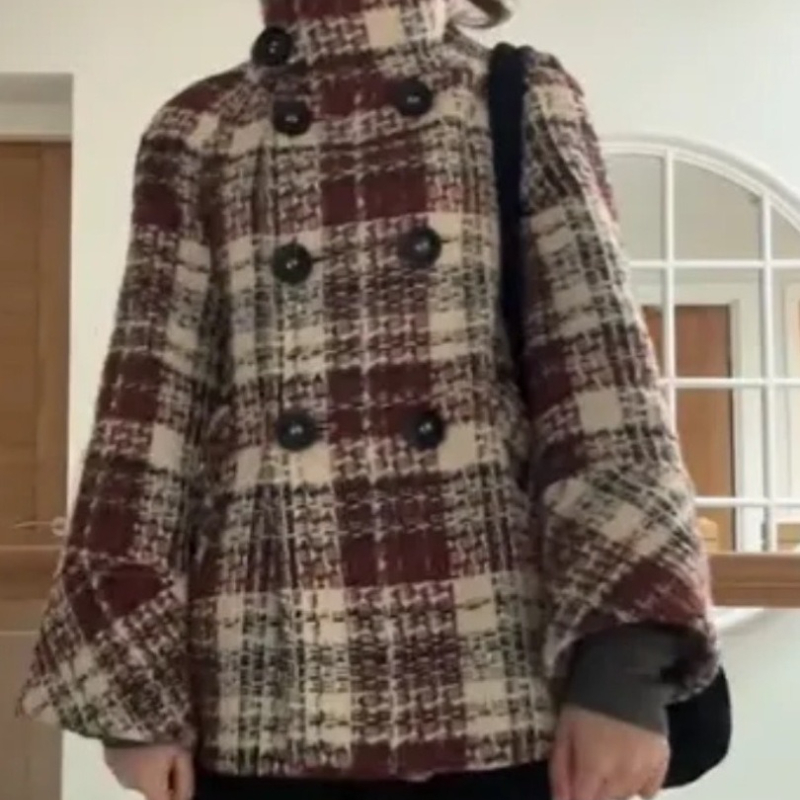 Manteau chic à carreaux chauds - Wool Coat Peacoat avis et prix